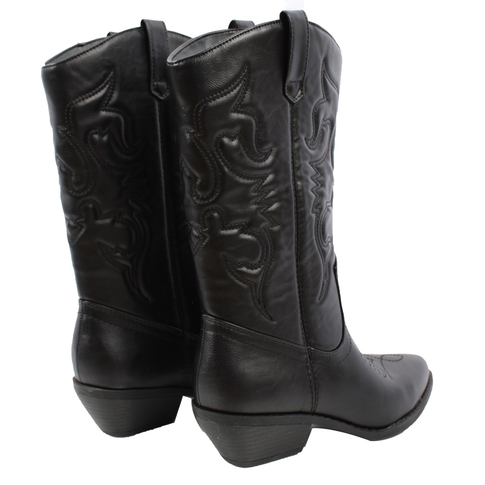 Black cowboy knee high pull on boot - Picture 5 of 8